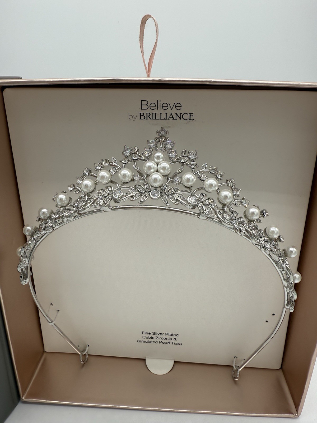 Believe by Brilliance Fine Silver Plated Tiara Crown Cubic Zirconia Pearls Bride