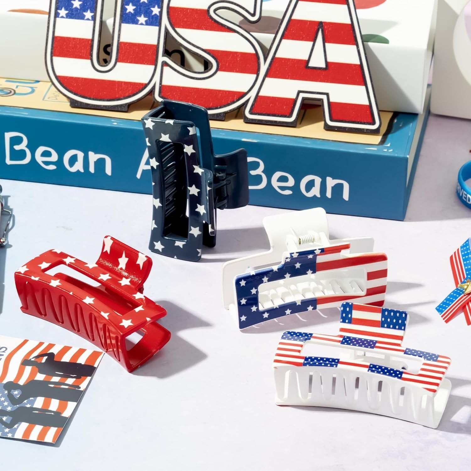 4Pcs American Flag Hair Claw Clips for Women Girls – Independence Day 4th