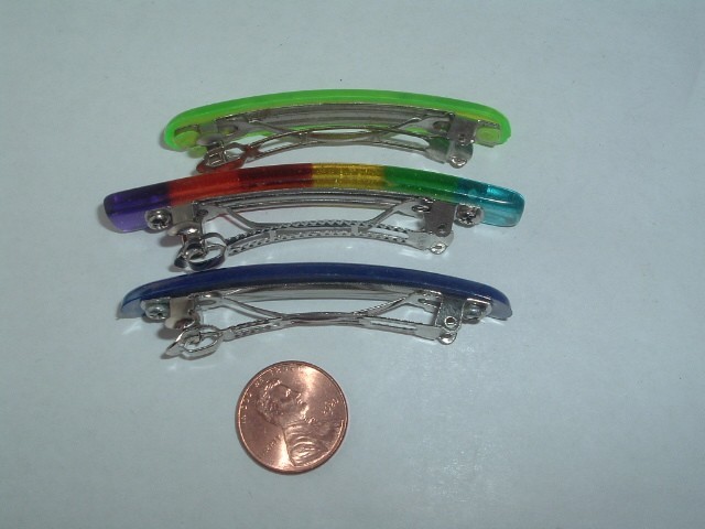 BLUE GREEN & RAINBOW LUCITE HAIR BARRETTES UP DO HAIR ACCESSORY