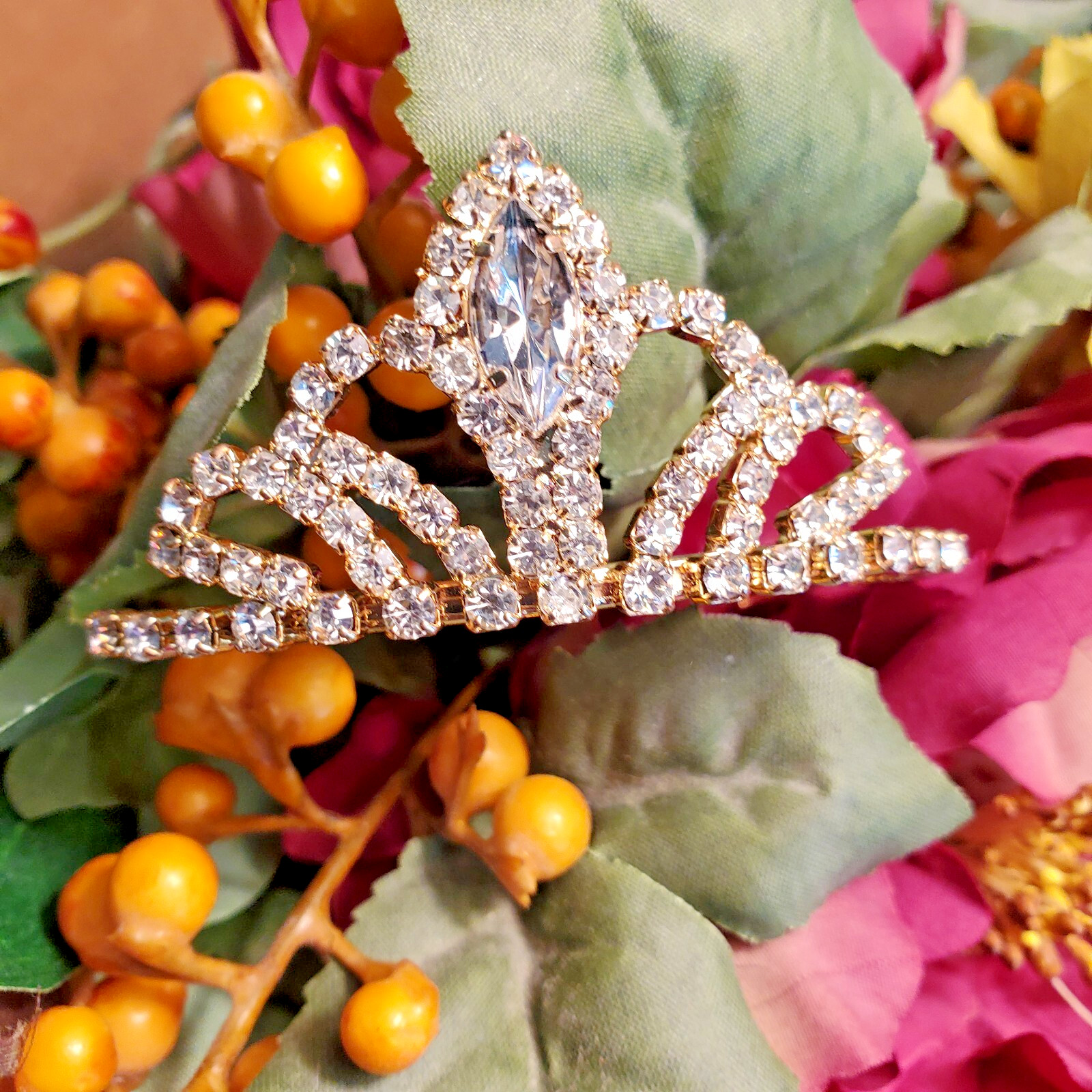 Hair Comb Rhinestone Crown Bun Decoration Marquis Cut Main Princess Queen Royal