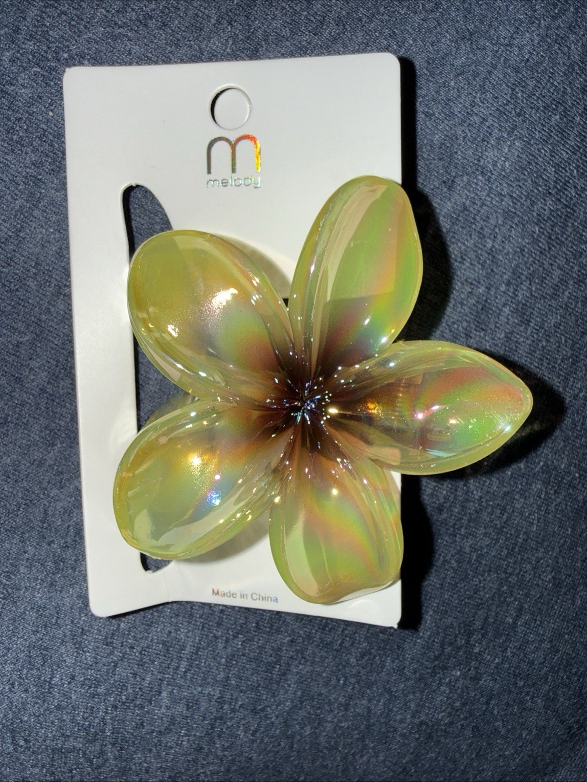 Plumeria Flower Yellow/Green Large Hair Claw for Women By Melody