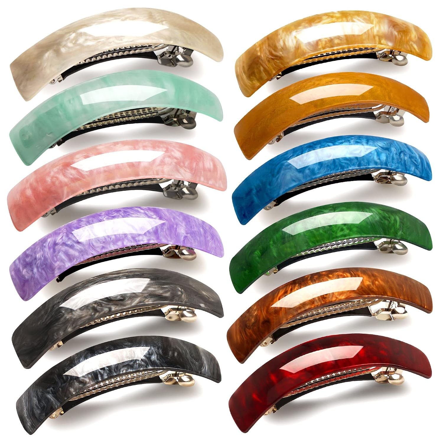 12Pcs Retro Acrylic Hair Barrettes Automatic Large Hair Clip Elegant French Desi