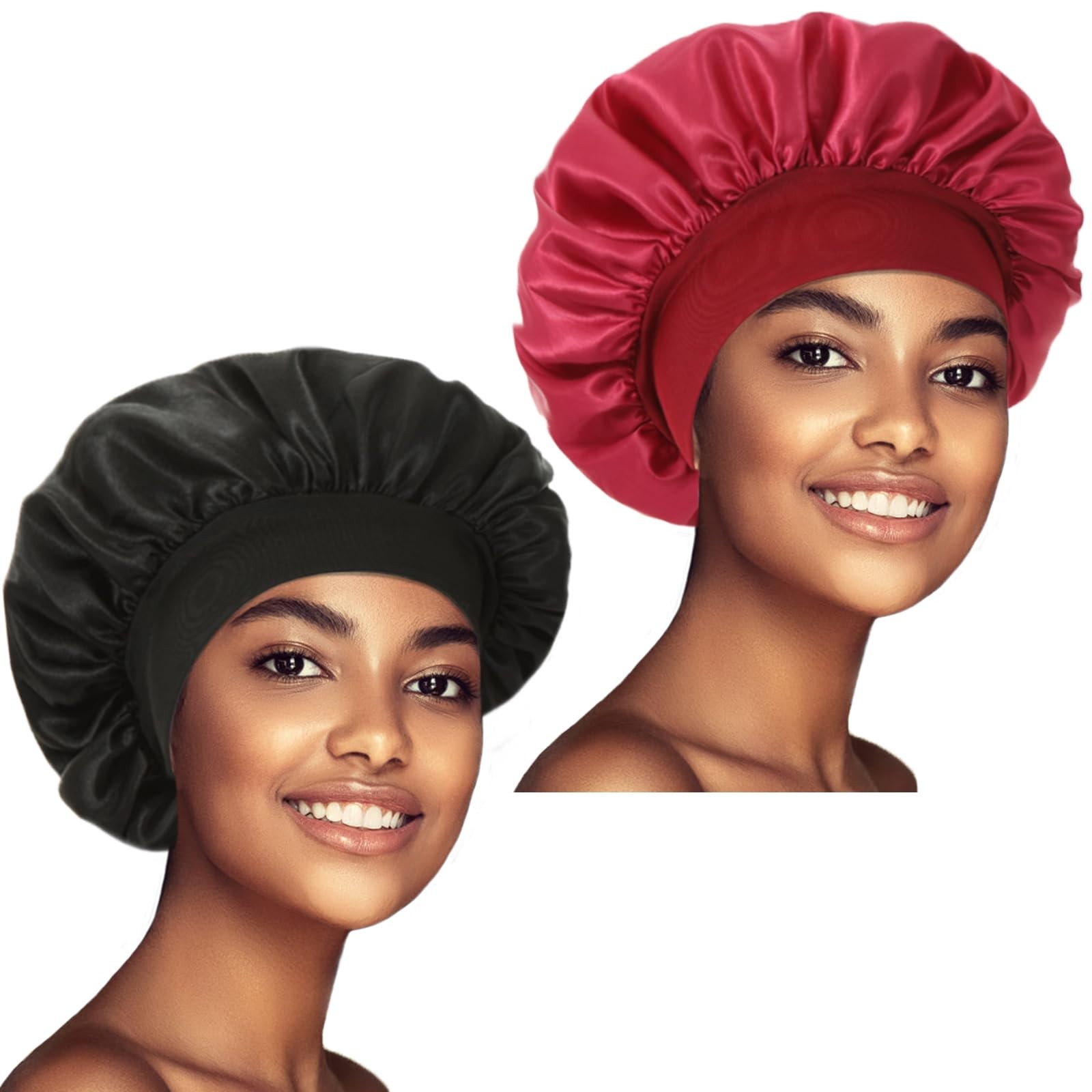 2 Pack Satin Bonnet Silk for Sleeping Women, One Size-Large, Set F