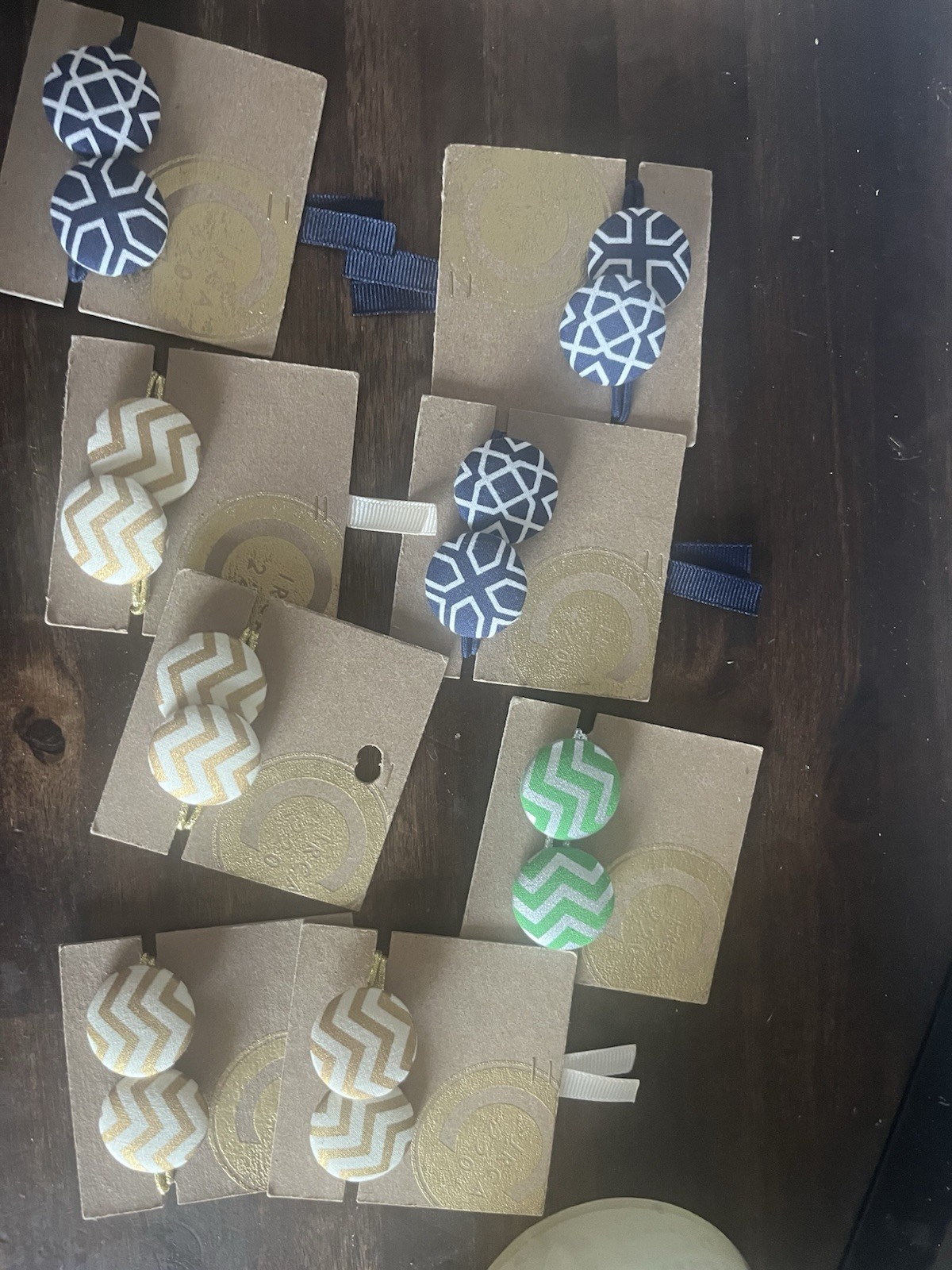 Lot Of 8 Button Hair Ties New Tan Green Blue
