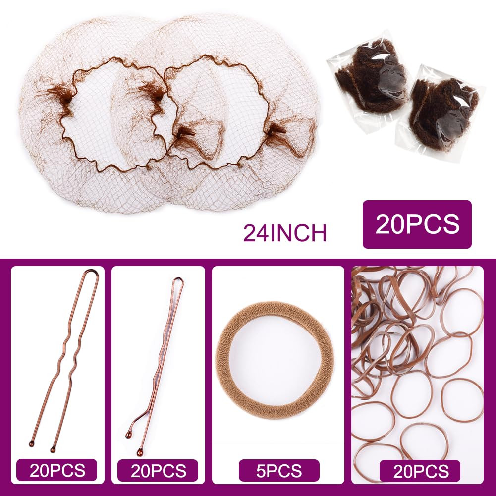 85PCS Hair Nets for Buns-24inch Invisible Mesh Bun Nets for Ballet Girls,Brown H