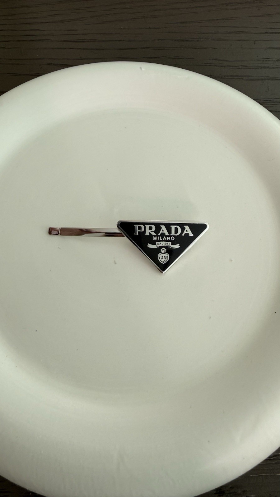 Prada Beauty Triangle Logo Bobby Pin Hair Pin Black Gold Milano