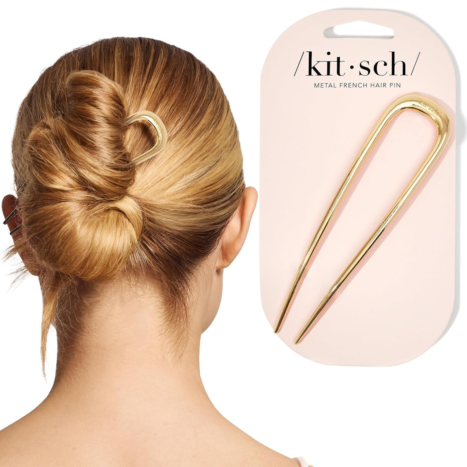 French Hair Pins for Women, Elegant Metal Style, Gold, 1 Piece, Suitable for