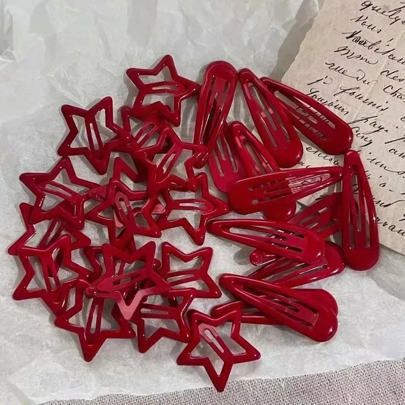 10 Pcs/Lot New Red Star Snap Clip for Girl Waterdrop Barrettes Black Hairpin