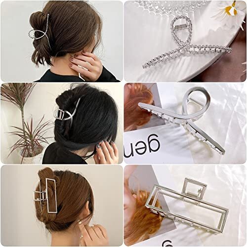 3pcs Hair Claw clips for Women, Metal Silver Large Hair clips for Thick Type D
