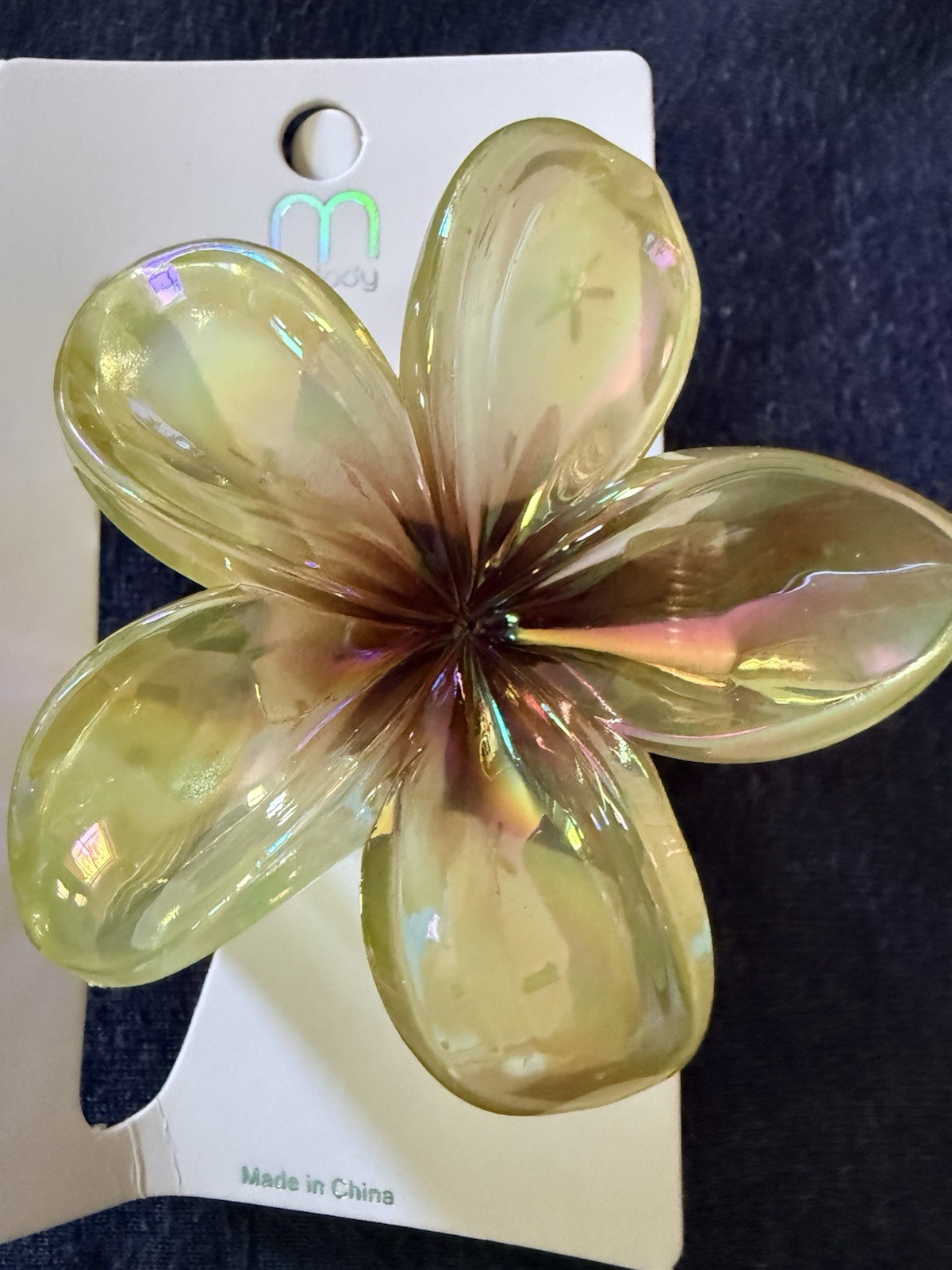 Plumeria Flower Yellow/Green Large Hair Claw for Women By Melody