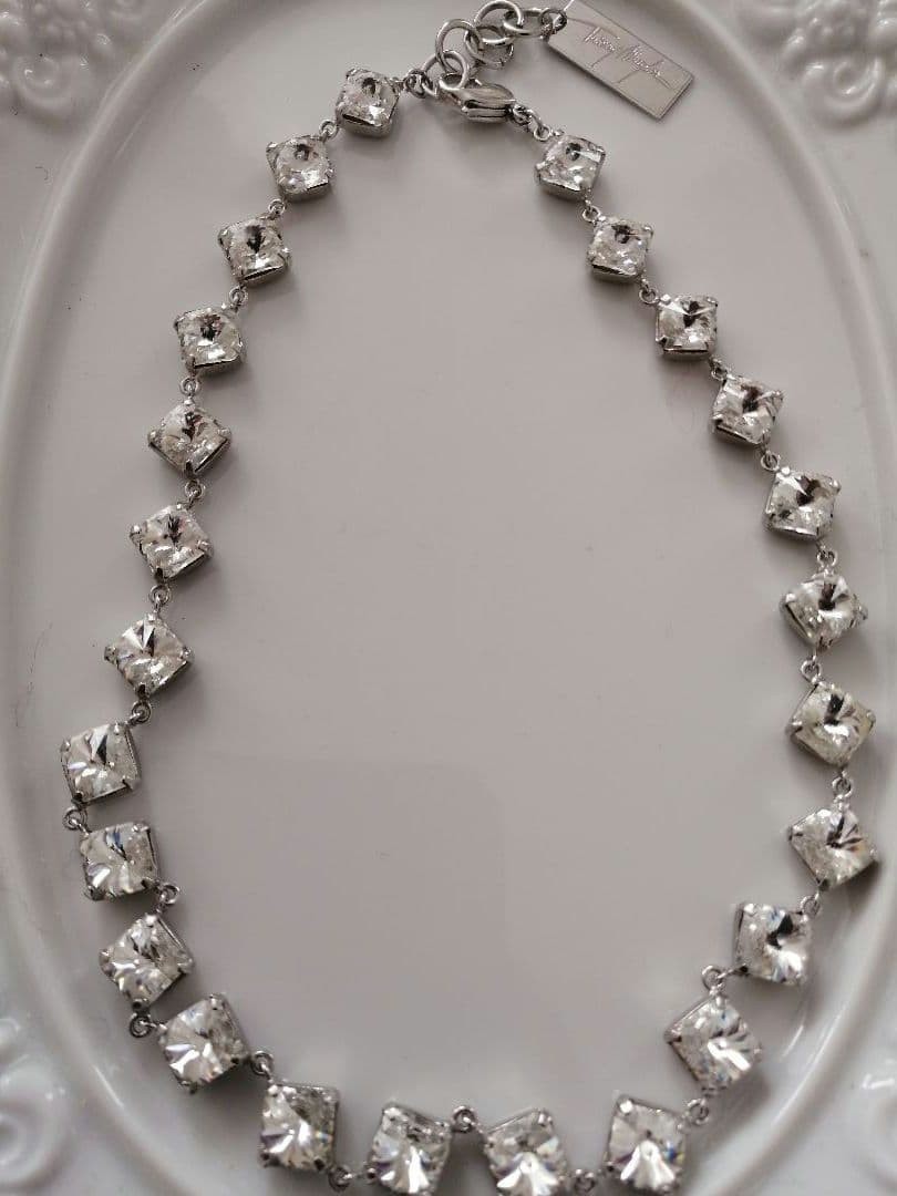 Thierry Mugler Vintage Necklace Silver Crystal Diamond Cut Design Used From JP