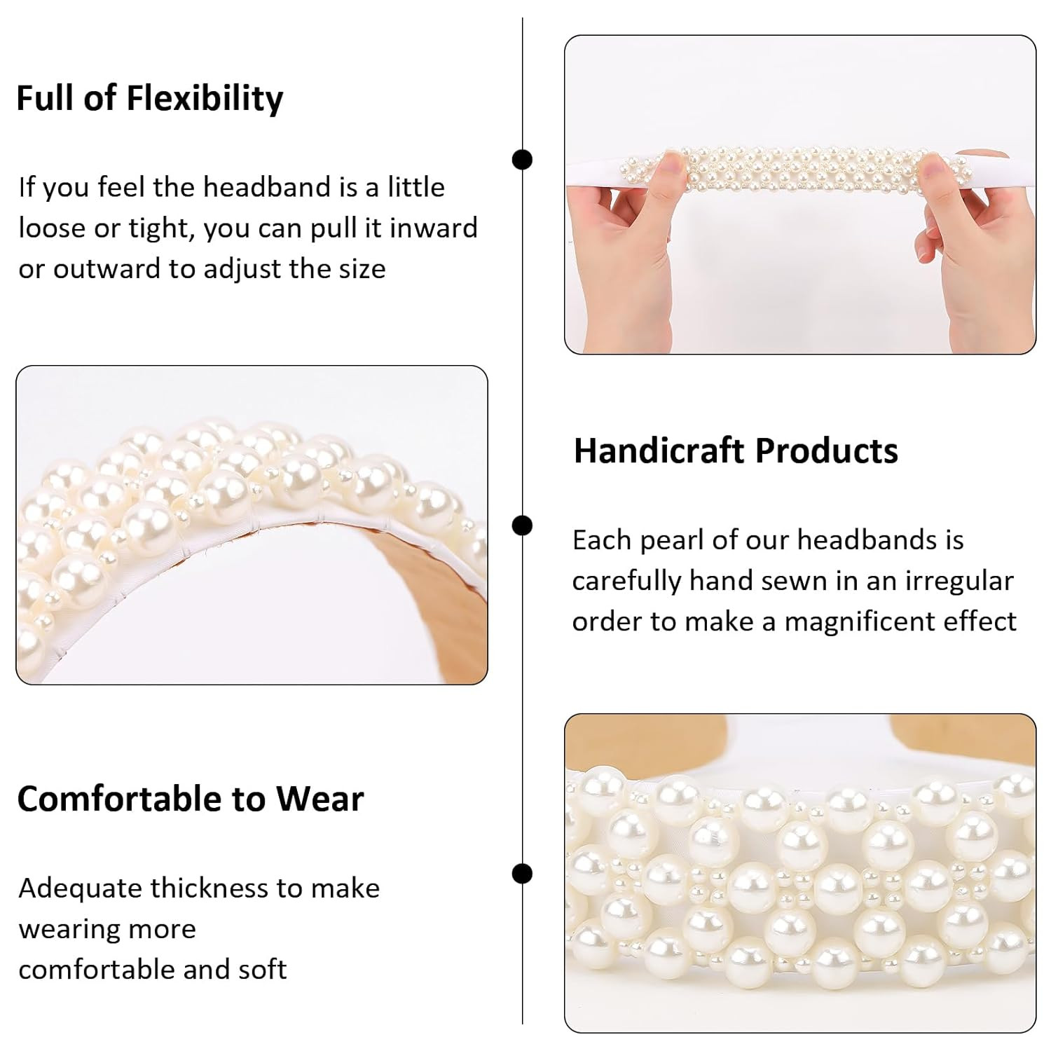 White Pearl Headbands for Women Girls, Fashion Bridal Headband with Large Faux P