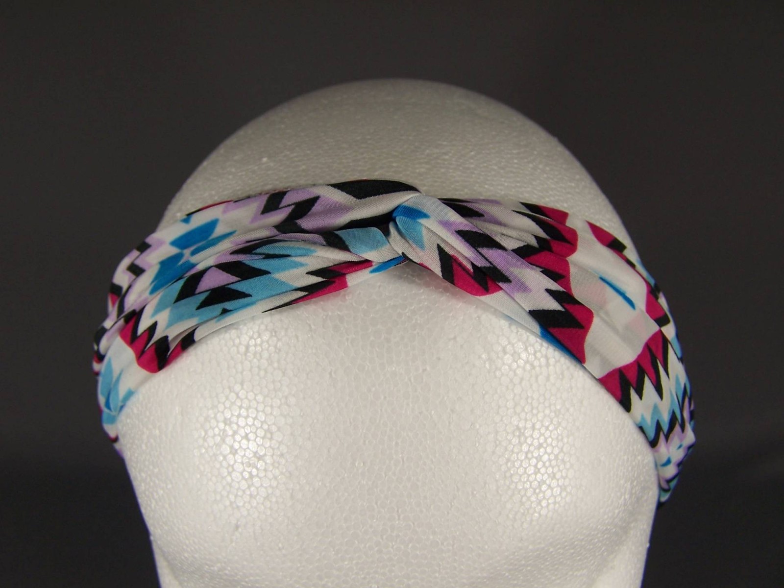 Black Pink Blue Wht stripe long tie wrap turban twist fabric headband head scarf