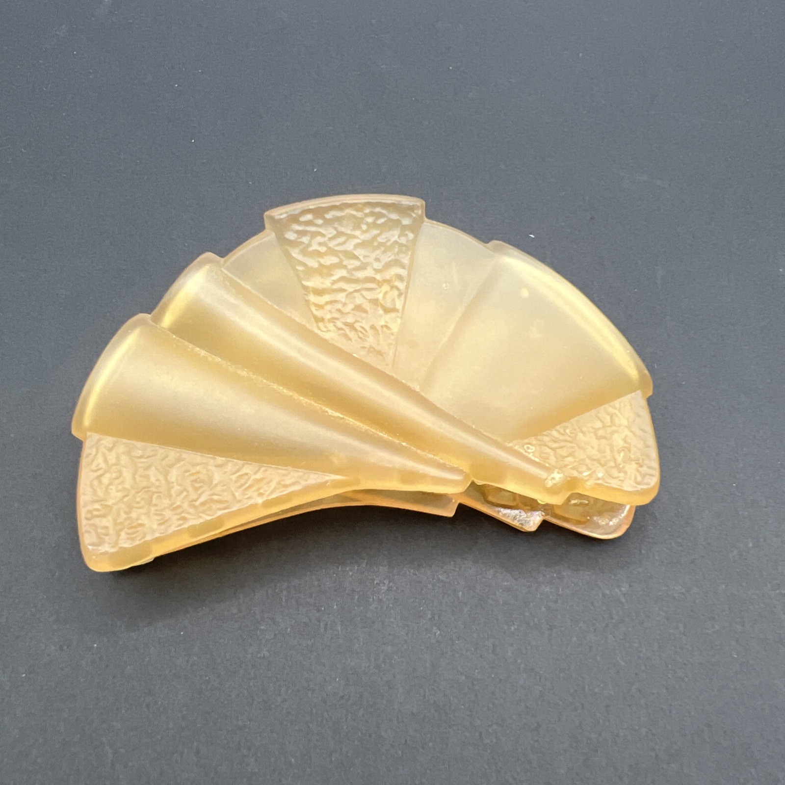 French Large 3” Art Deco Fan Celluloid Hair Clip Claw Clamp Barrette Textured