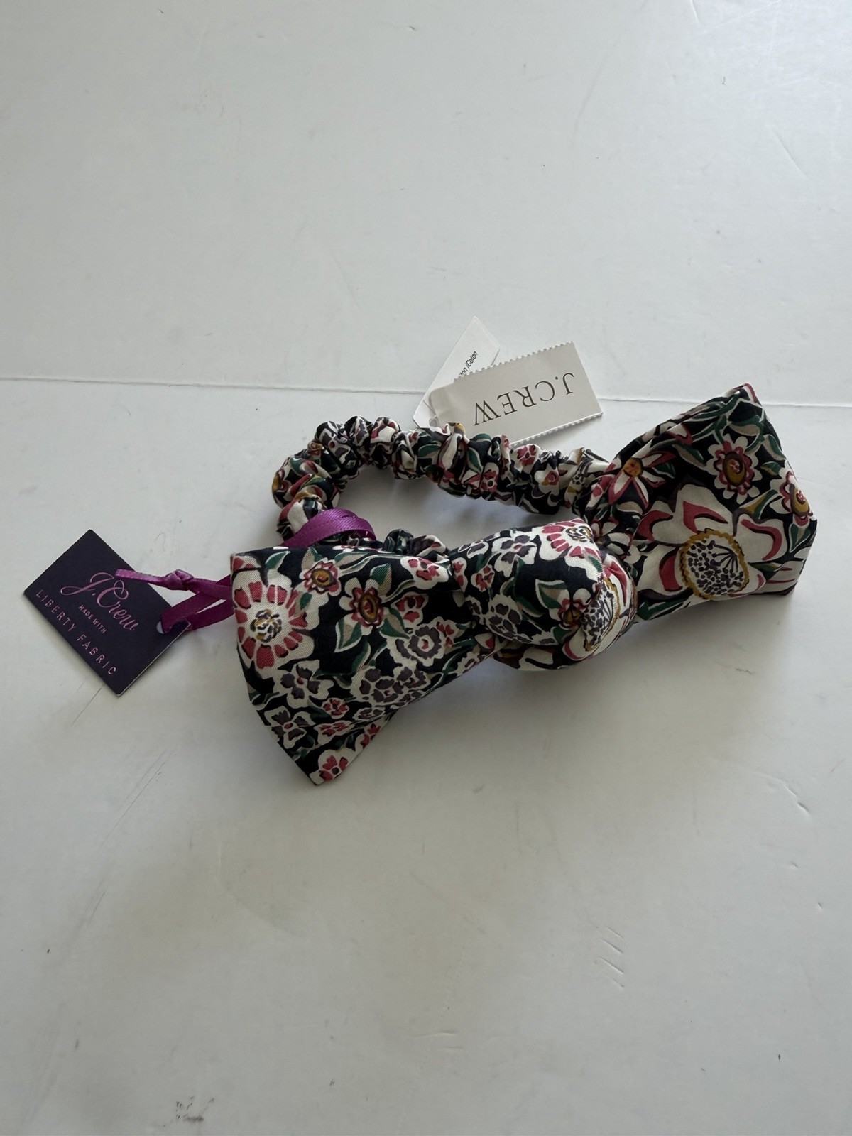 New J. CREW LIBERTY SCRUNCHIE FLORAL Multi Bow Flowers Hair Tie 100% Cotton NWT