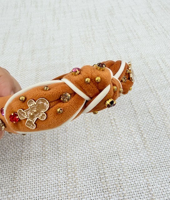 Lele Sadoughi Gingerbread Man Velvet Knot Headband Crystal Christmas EUC