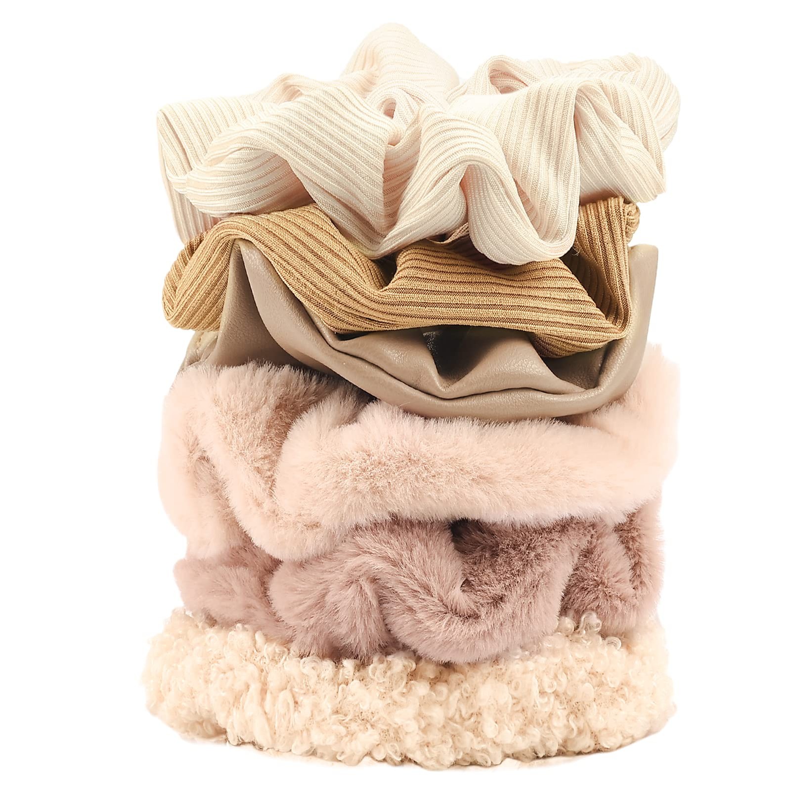 Matte Scrunchies Hair Velvet Thick Soft Fuzzy Bands Brown Ponytail 6 PCS