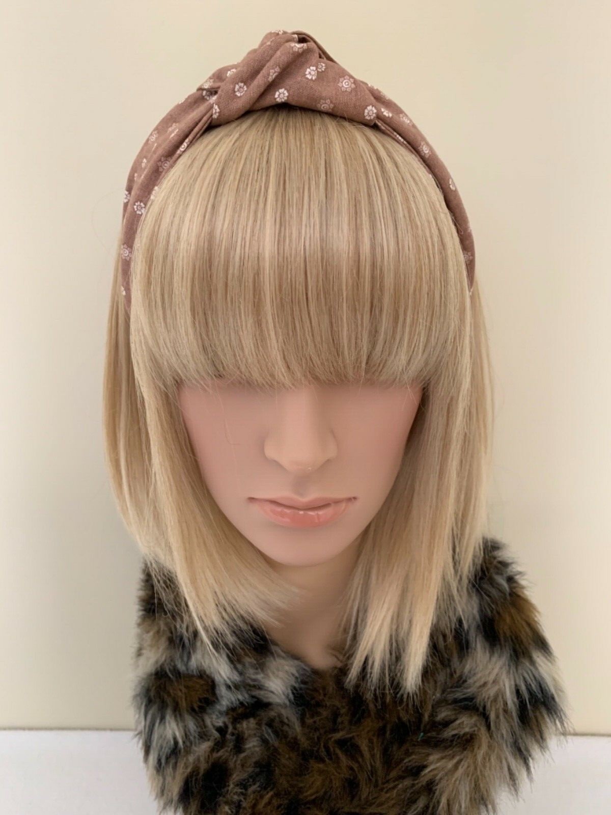 Mauve floral top knot headband rockabilly pin up girl retro vintage ladies women