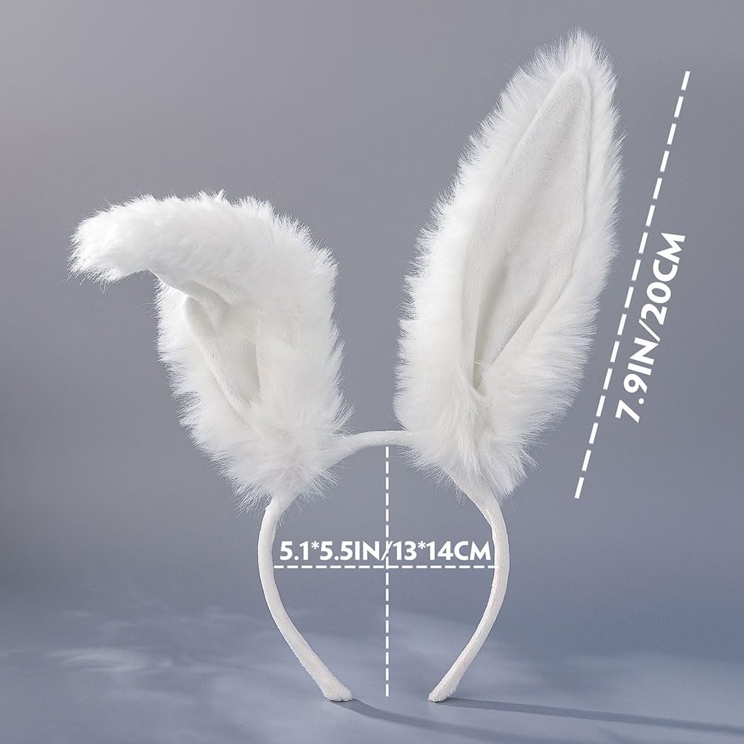 Aceorna White Bunny Ears Furry Rabbit Headbands Cute One Size,