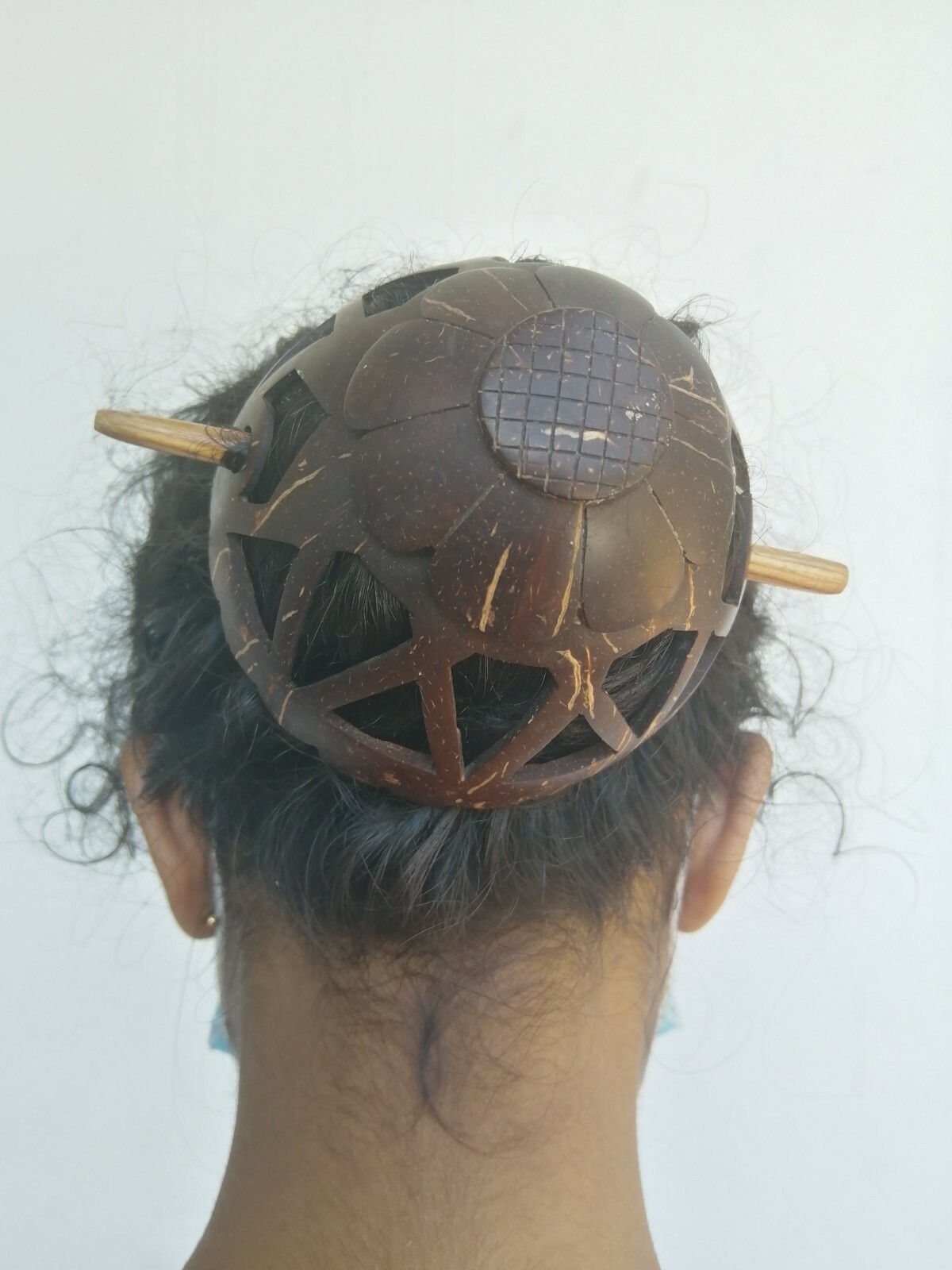 Caved Coconut Shell Traditional Bun Hair pin Decorative Vintage Women Sri Lanka