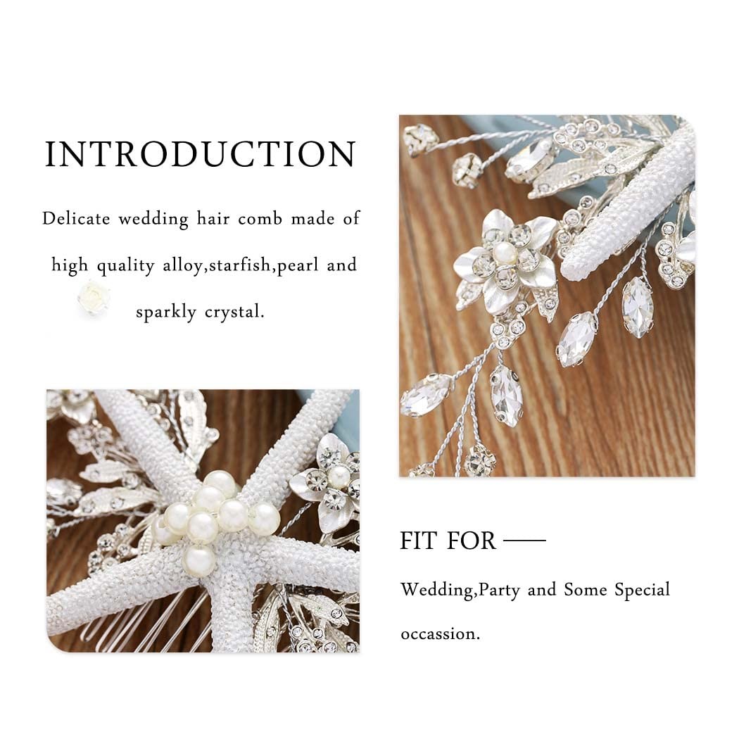 Starfish Bride Wedding Hair Comb Silver Crystal Bridal Piece Pearl Beach