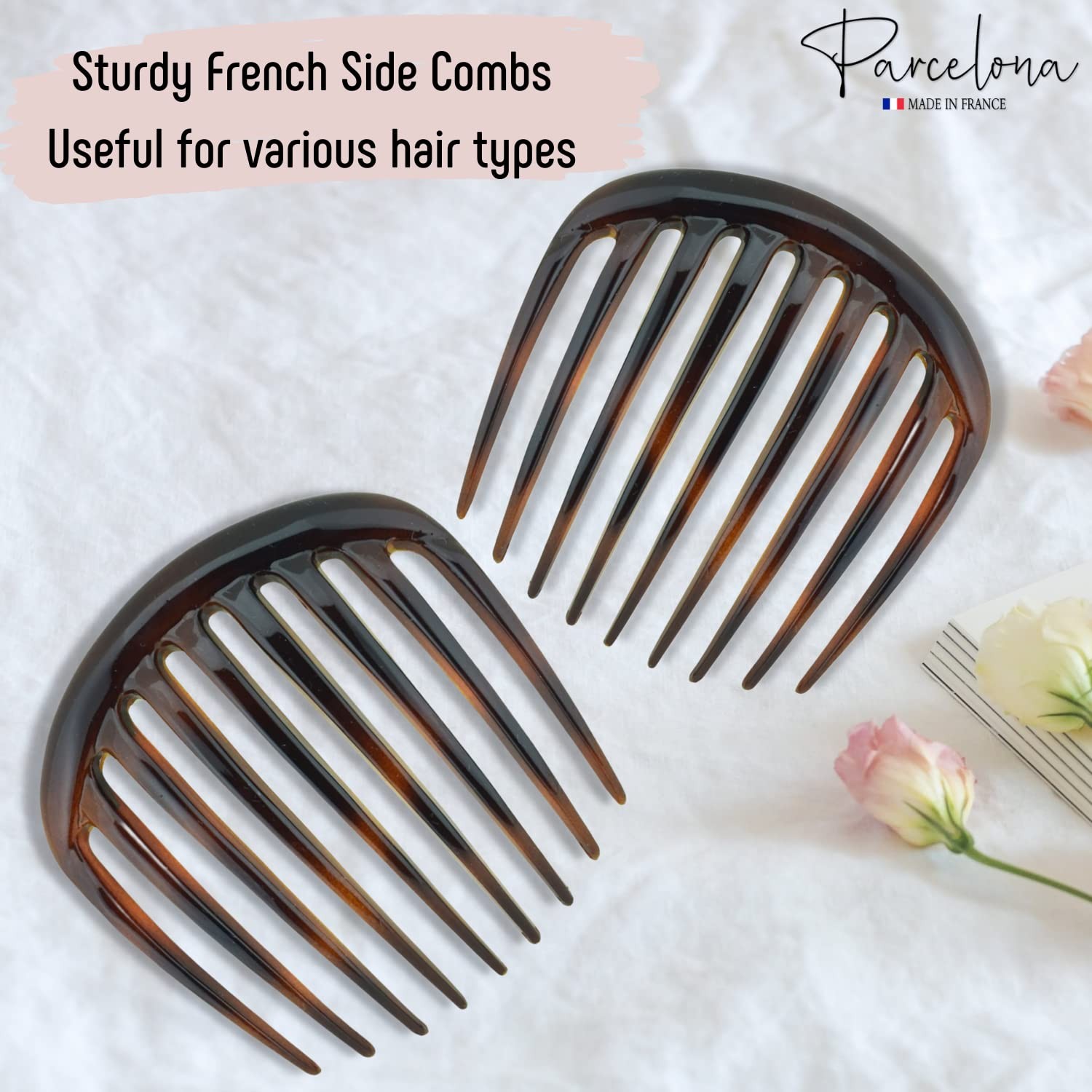 Parcelona French Smooth Edge Celluloid Acetate Hair Side Combs for Women (2 Pcs)