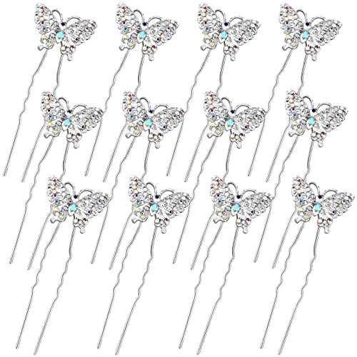 12 Pieces Butterfly Hair Pin Butterfly Hair Clips Crystal Pearl Elegant Style