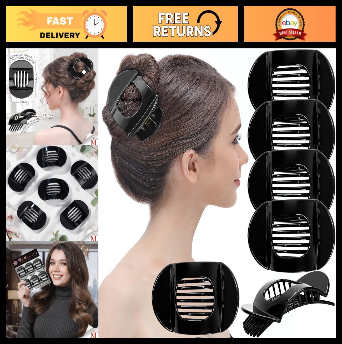 6 Pcs Flat Claw Hair Clips for Women – Strong Hold, No Slip, Thick Hair Barrette