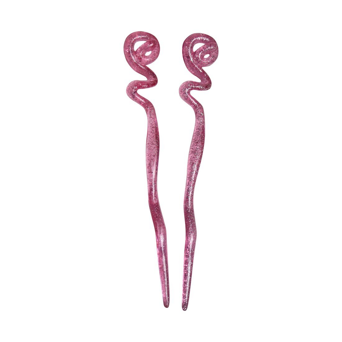 Set of Two 6.25 inch Long Pink Twirl Hair Sticks with Glitter Diamonds Chopstick