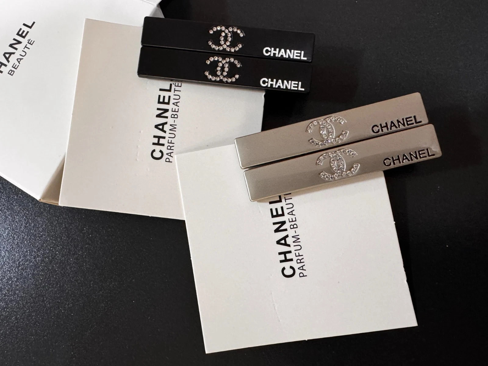 2026 Chanel Beauty Hair Clip Set (2 Pcs) | New with Box – Black & Silver W/BOX