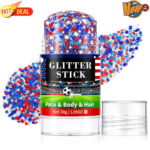 Glitter Stick for Face Hair Body Patriotic Glitters with Heart and Star Sequins