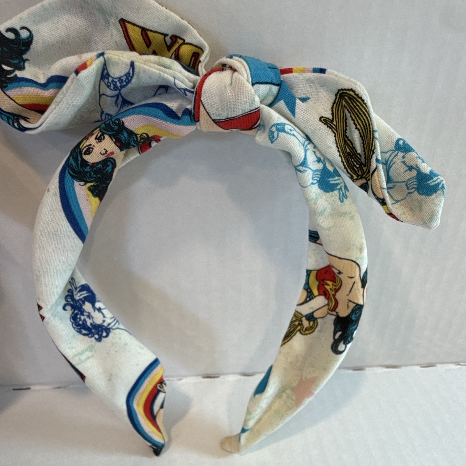 Wonder Woman Print Fabric Knot Front Bow Girls Headbands Multicolor Set of 3