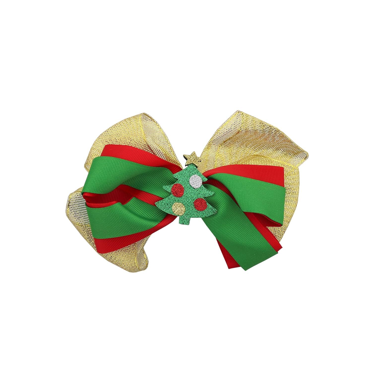 Motique Accessories Hair Bow Sparkle Christmas Bow with Silicone Charm