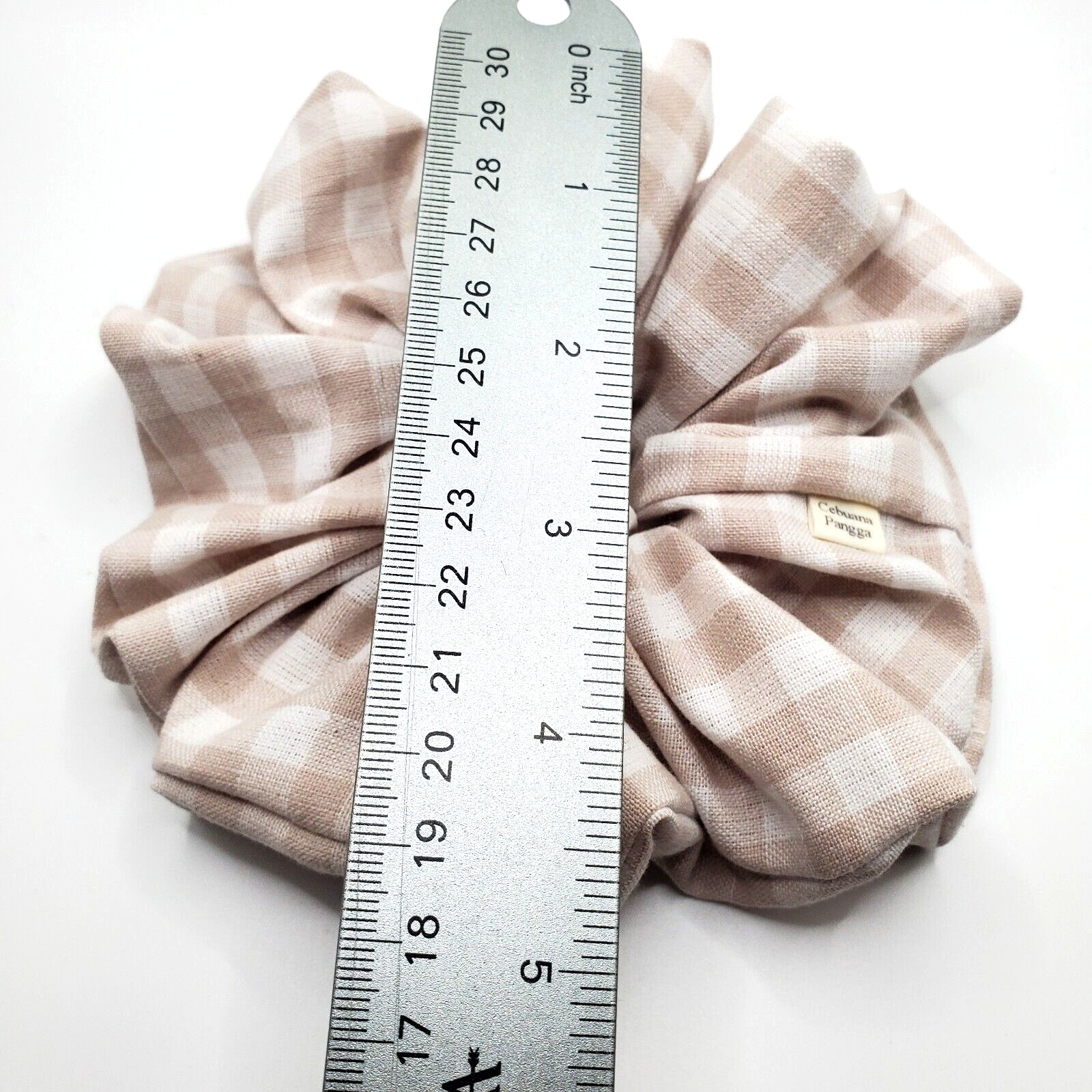 Handmade Women’s Scrunchies size XL Light Tan Cotton Fabric Checkered Print New