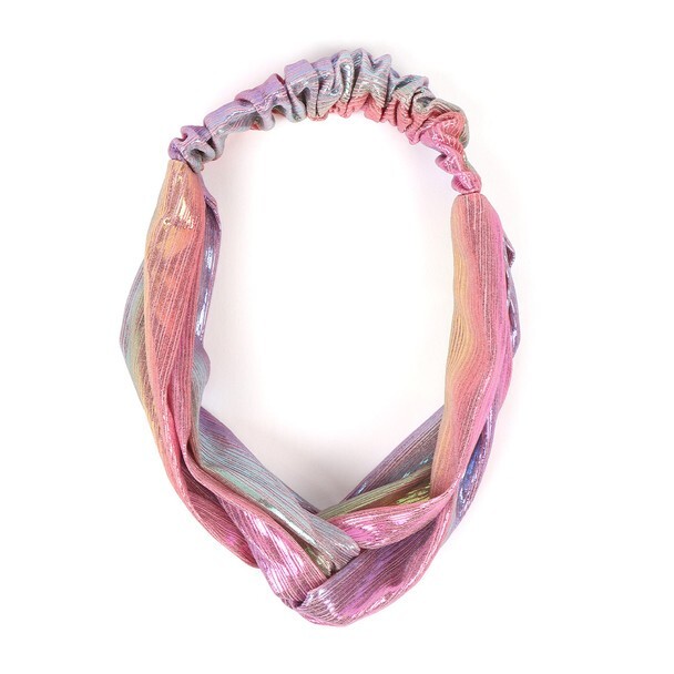 Nollia Ladies Criss Cross Elastic Stretch Headband Shiny Metallic Medium Rainbow