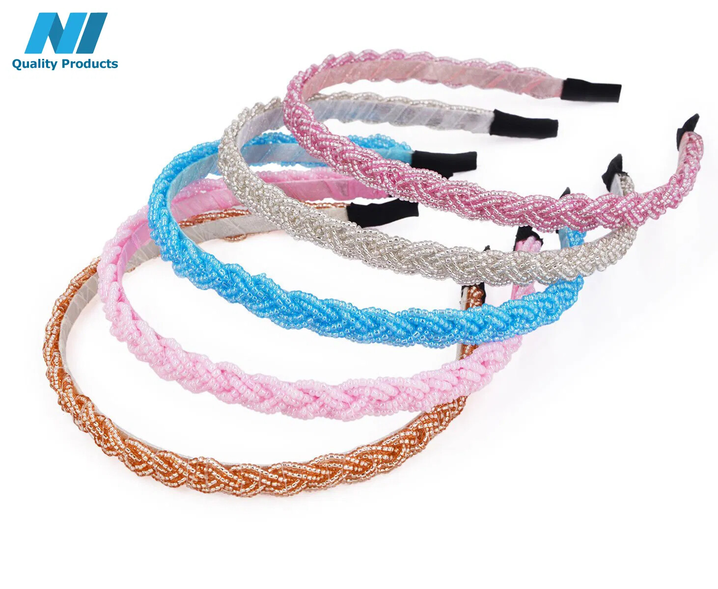 N1 Hairband Elegant Braids Design Women’s Beaded Hair Hoop Headband