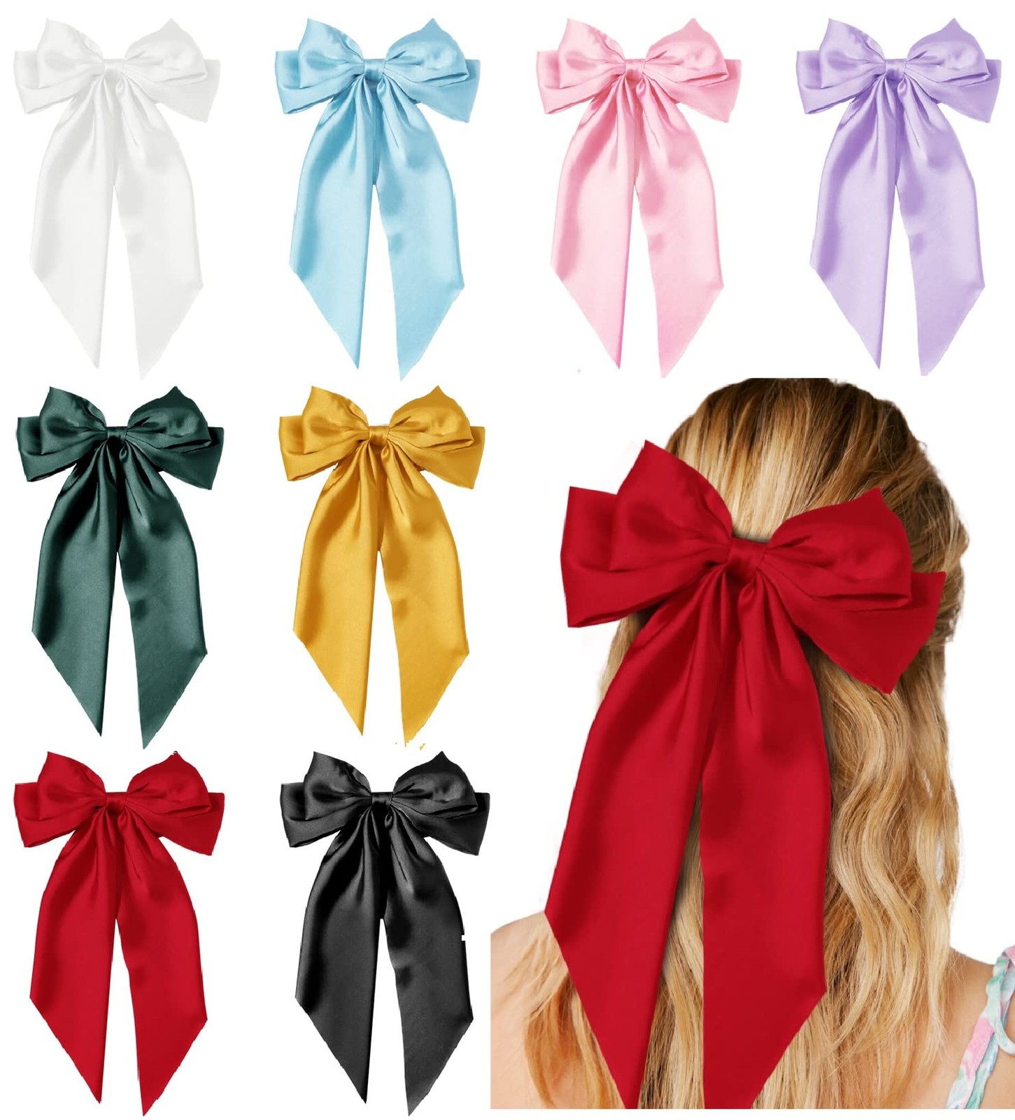 Hair Bows for Women Girls 8 PCS Ribbon Bow 1 Count (Pack of 8), Variety