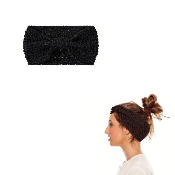 1pcs Knitting Winter Warmer Headband, Non-Slip for Home Travel (Black)