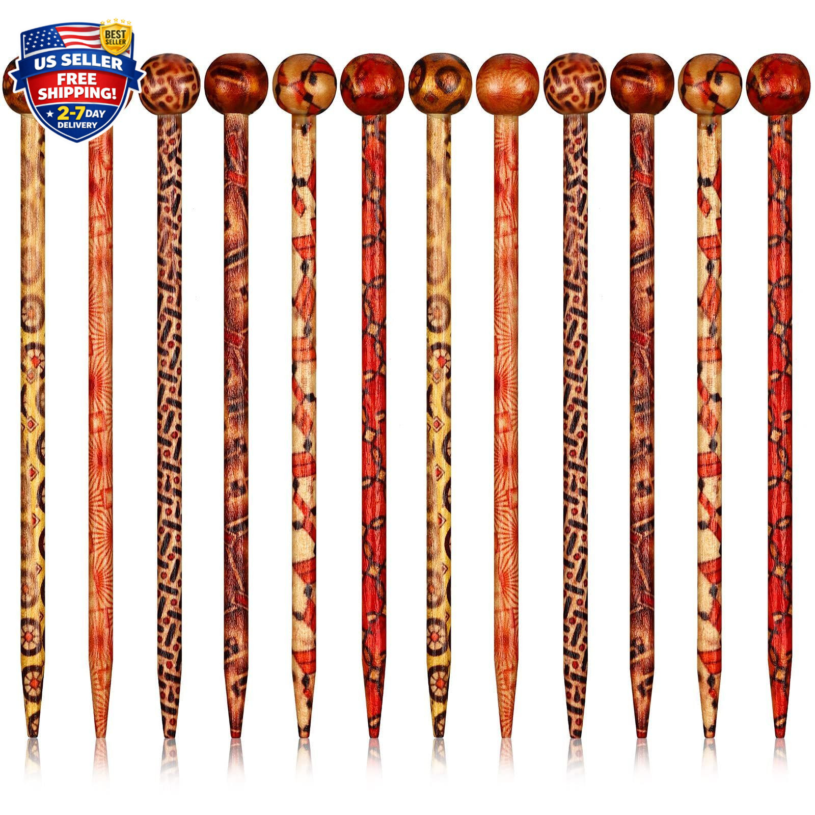 12 Pieces Wooden Hair Sticks Bulk Vintage Japanese Chinese Hairpins for Women