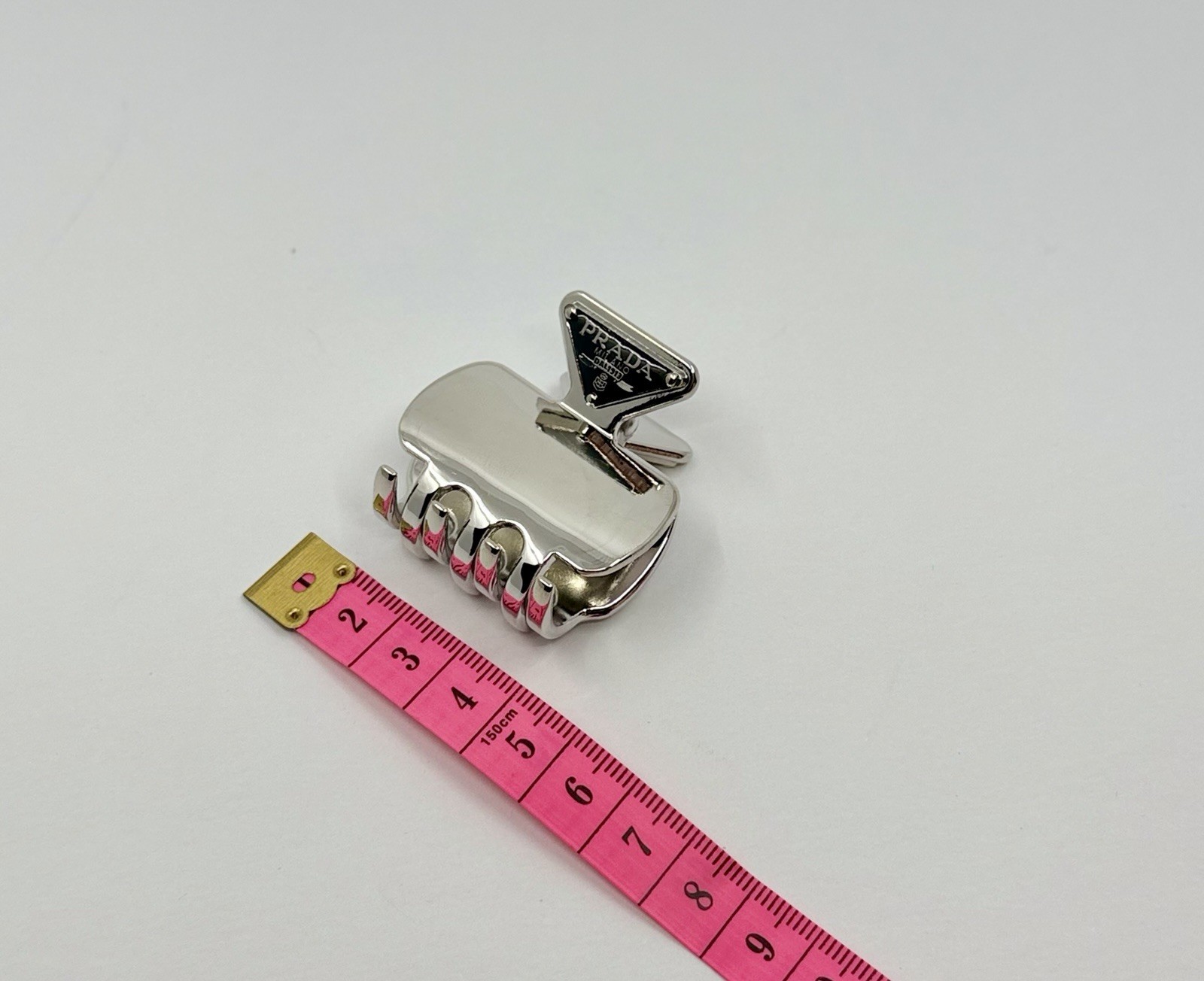 Prada Silver Tone Mini Hair Claw Clip Small Size Beauty Item