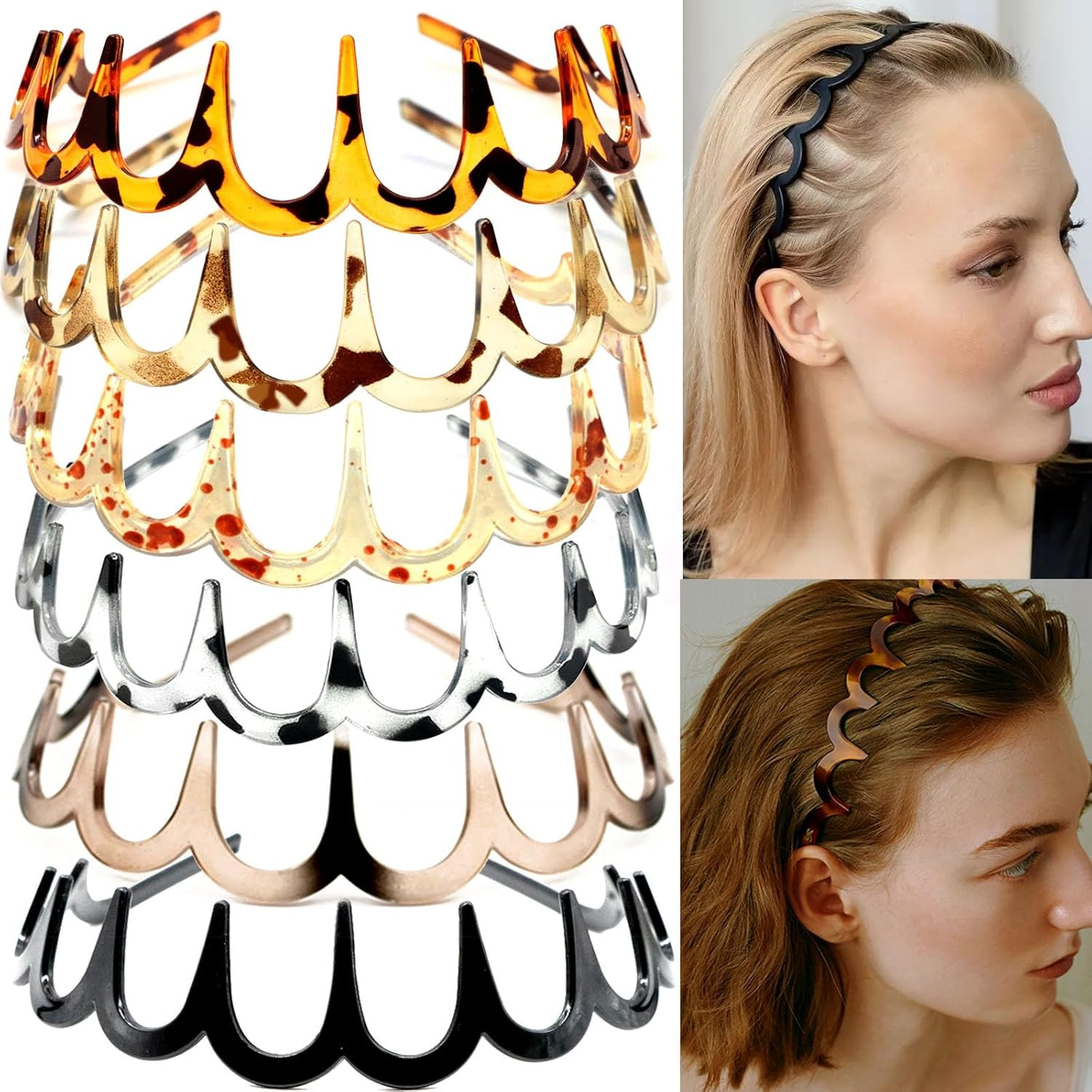6 PCS Zig Zag Headbands Plastic Wavy Hair Head Band Comb with Teeth Hoop Accesso
