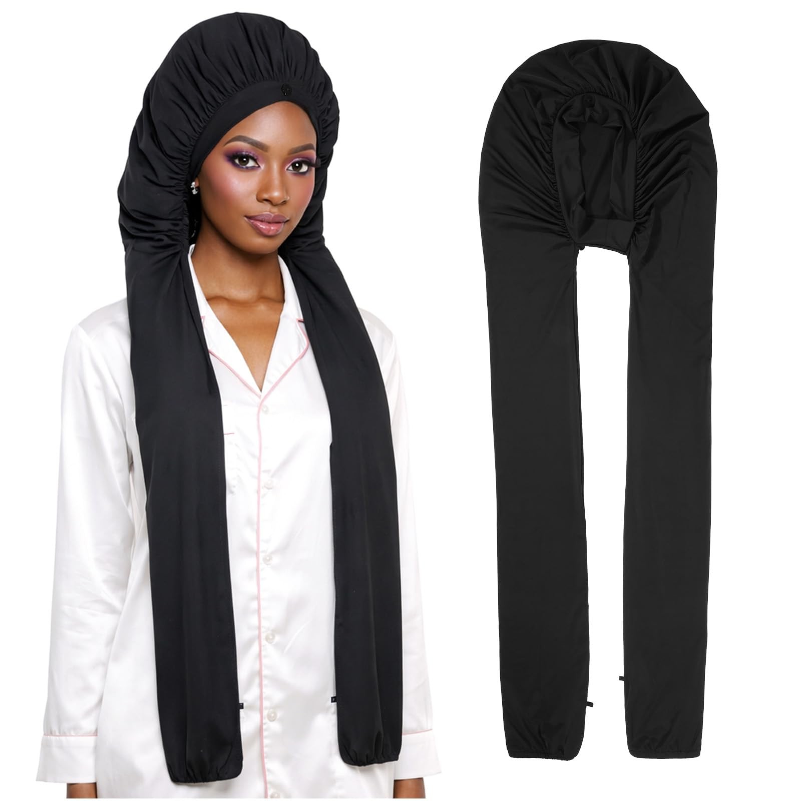 QFGasre Bonnet for Sleeping Long Satin Braids Hair One Size, Black