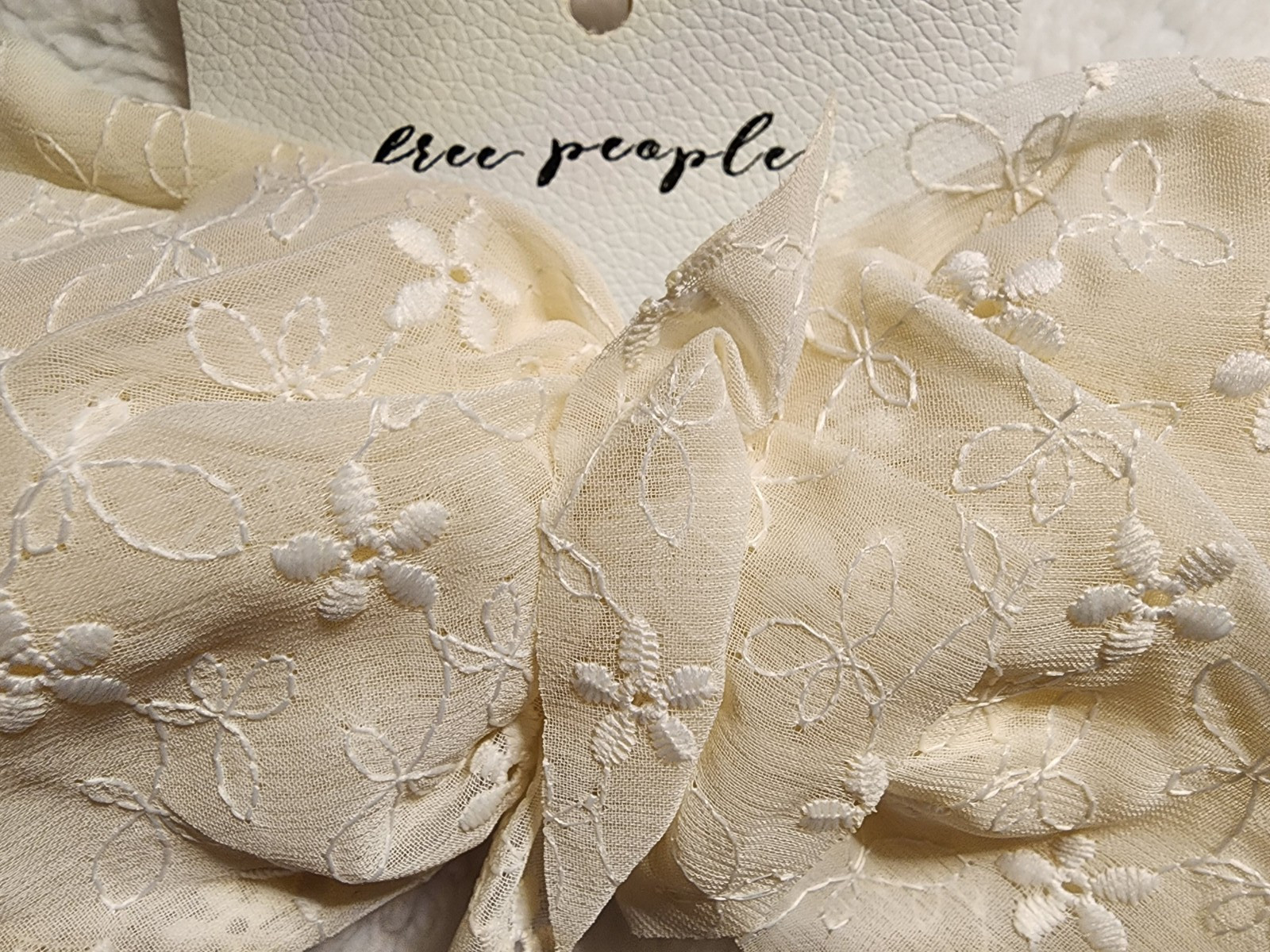 NWT Free People The Dreamers Lace embroidered Floral Bow Hair Tie White Wedding