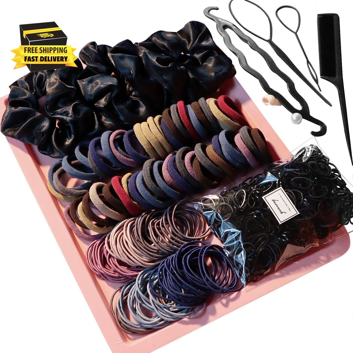 755PCS Hair Accessories for Woman Set Seamless Ponytail Holders Variety Hair Scr