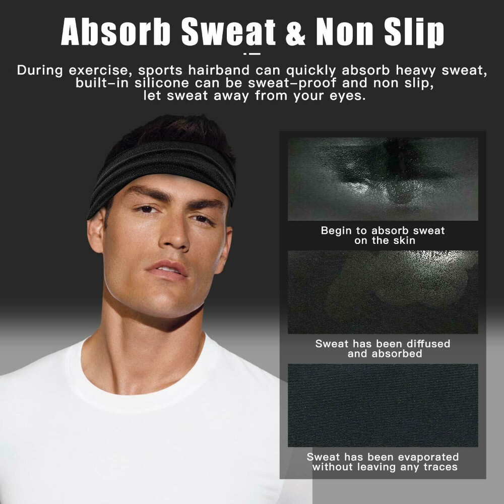Moisture Wicking Sports Headband Sweat Band Elastic Wide Hair Band for Men Women