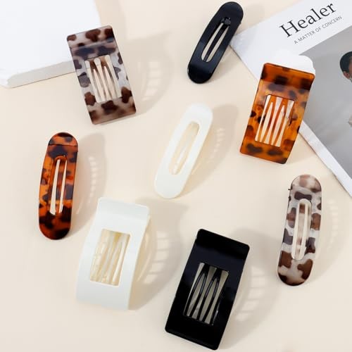 Flat Hair Clips for Women Girls, 2 Styles 8 Pcs Lay Flat Claw Tortoise Color