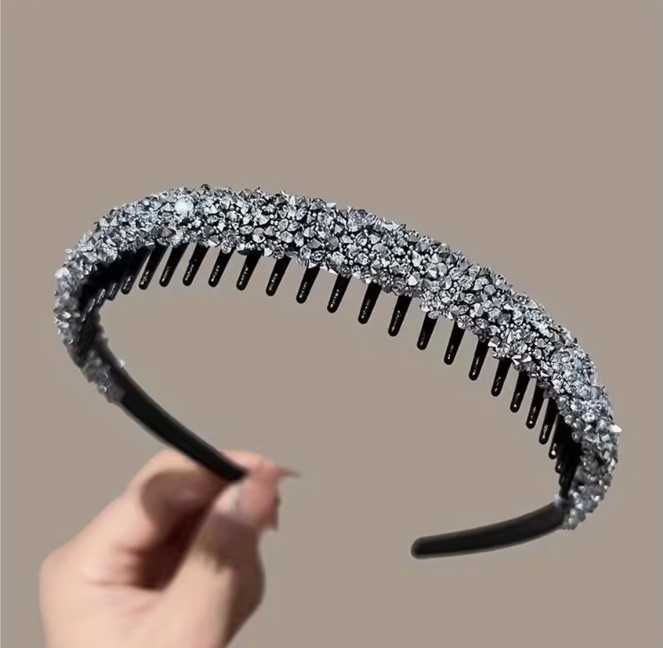 Silver Black Headband Glitter Beaded Embellished Women Teen Hairband Accessory