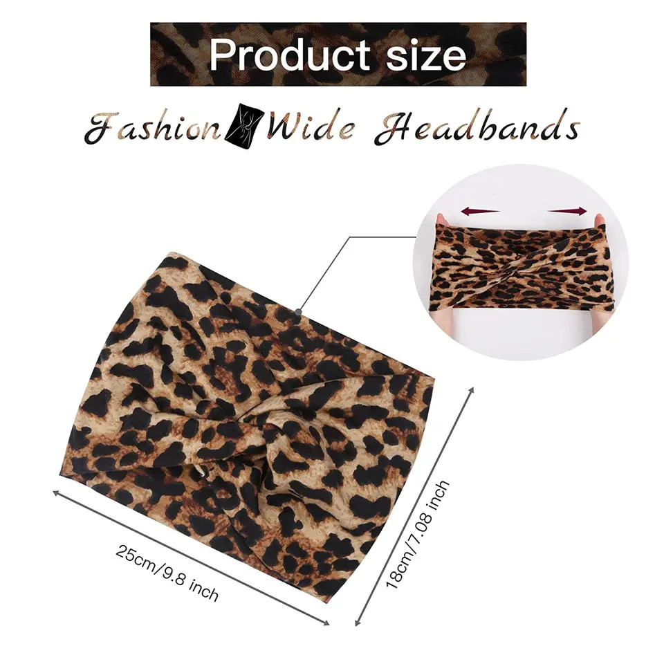 Headbands Yoga Wide Thick Stretch Boho African Turban Leopard Knotted Women