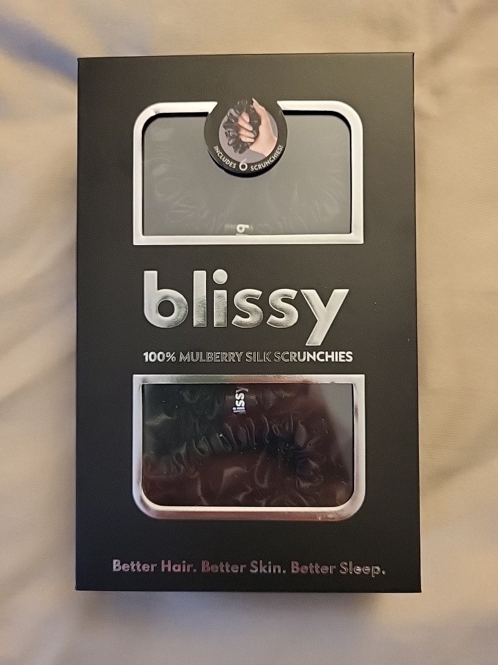 Blissy 100% Mulberry Silk Hair Scrunchies Black NIB