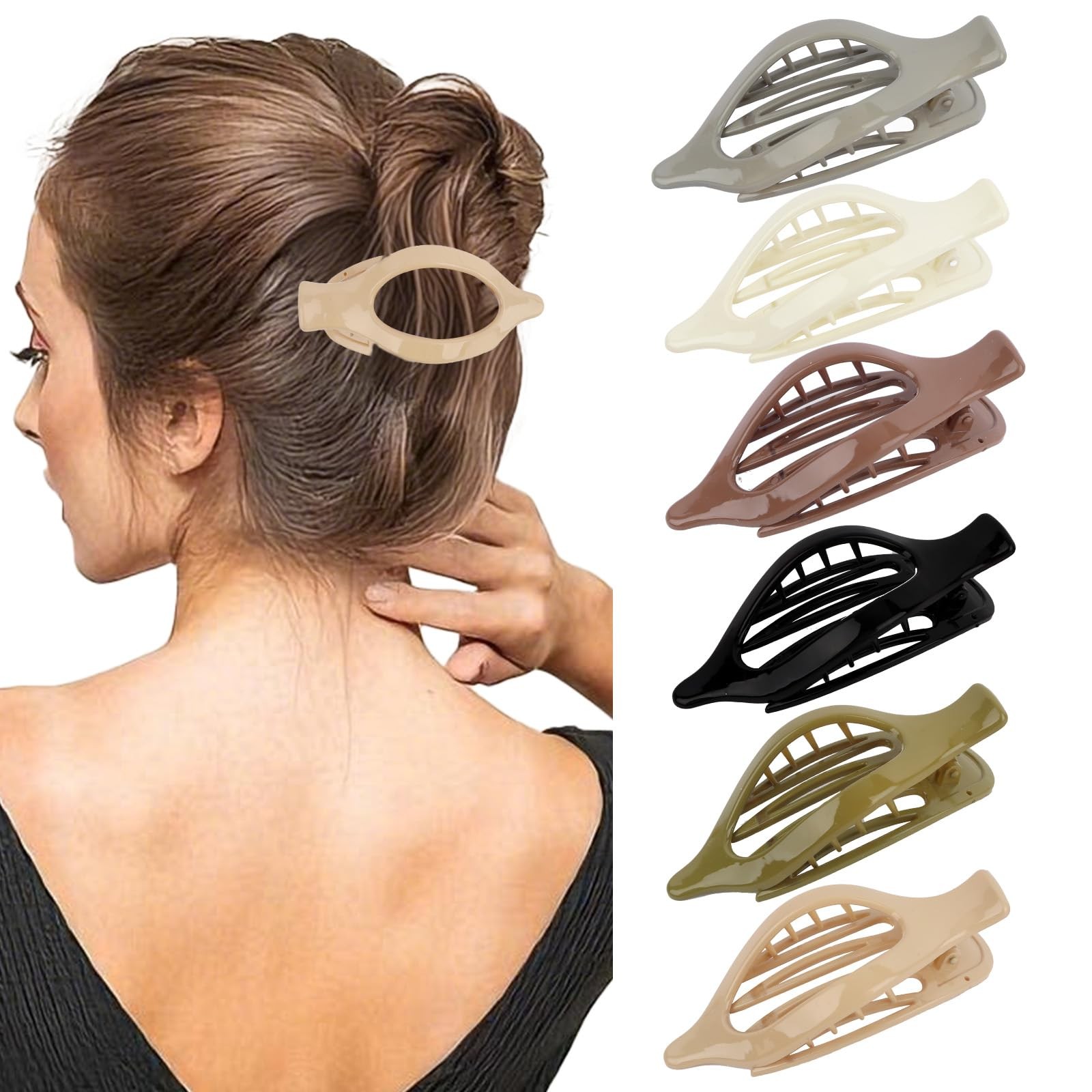 Esitrormi 6PCS Flat Claw Clips for Women 1 Count (Pack of 6), multiple colors
